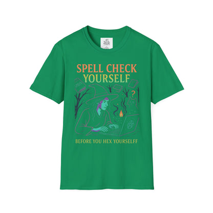 Spell Check Yourself Graphic Tee, Unisex Witch T-Shirt, Halloween Humor Top, Casual Witchy Apparel, Perfect for Spell Lovers