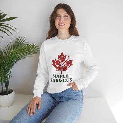 Maple + Hibiscus Crewneck Sweatshirt — Floral Maple Leaf Graphic