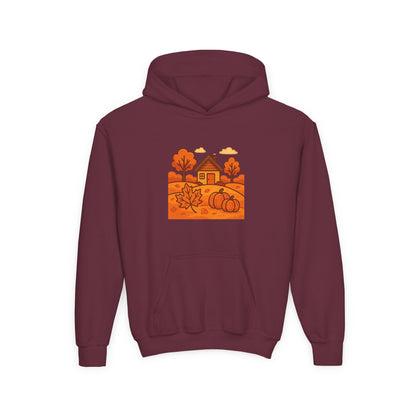 Fall Harvest Youth Sweatshirt, Cozy Hoodie for Autumn, Pumpkin Patch Apparel, Thanksgiving Gift, Outdoor Fun Hoodie