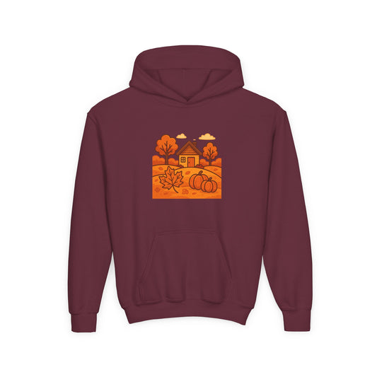 Fall Harvest Youth Sweatshirt, Cozy Hoodie for Autumn, Pumpkin Patch Apparel, Thanksgiving Gift, Outdoor Fun Hoodie