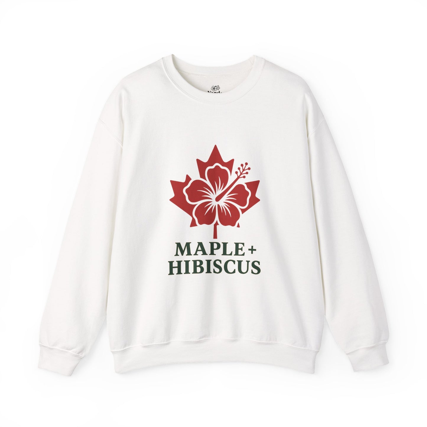 Maple + Hibiscus Crewneck Sweatshirt — Floral Maple Leaf Graphic