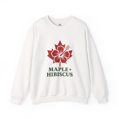 Maple + Hibiscus Crewneck Sweatshirt — Floral Maple Leaf Graphic