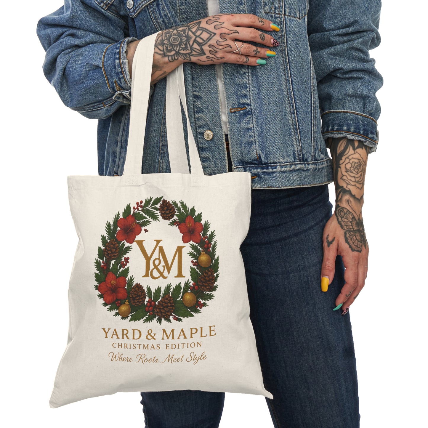 Christmas Floral Tote Bag | Holiday Gift, Eco-Friendly Shopping Bag, Reusable Tote, Seasonal Decoration, Festival Shopping